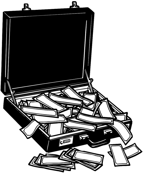 Briefcase full of cash vinyl decal. Customize on line. Money Banks Stock Market Business 008-0161
